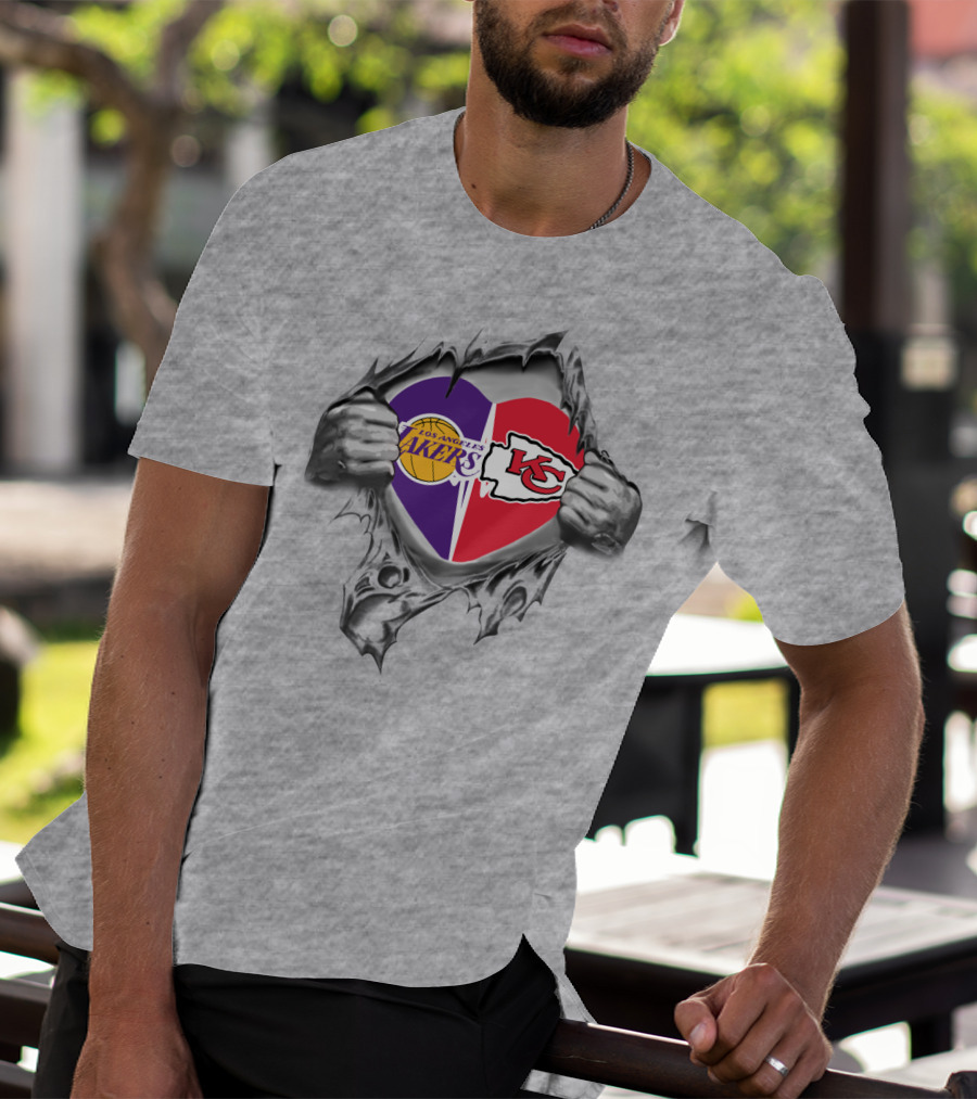 Los Angeles Lakers And Kansas City Chiefs Heart T-Shirt