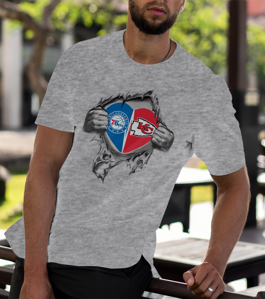 Philadelphia 76ers And Kansas City Chiefs Heart Logo Combination T-Shirt