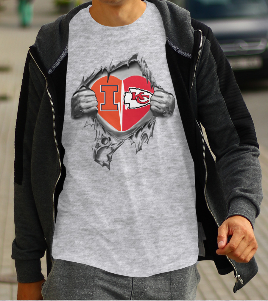 Illinois Fighting Illini Kansas City Chiefs Heart Split T-Shirt