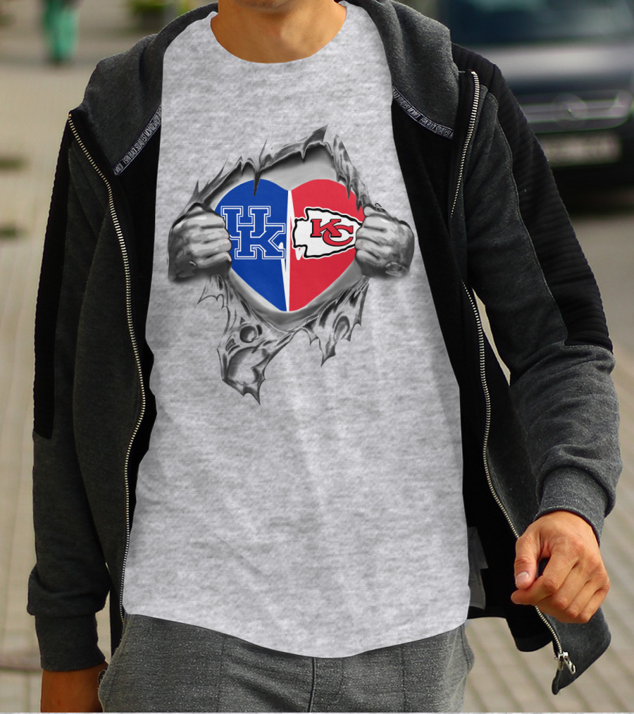 Chiefs Uk Heart Kentucky Wildcats Blue Red Kc T-Shirt