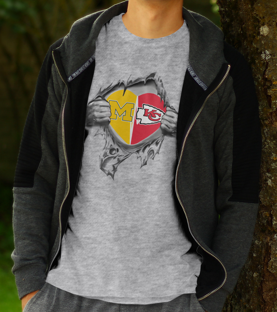 Chiefs Michigan M Heart Kansas City Football Fan Football Team Logos T-Shirt
