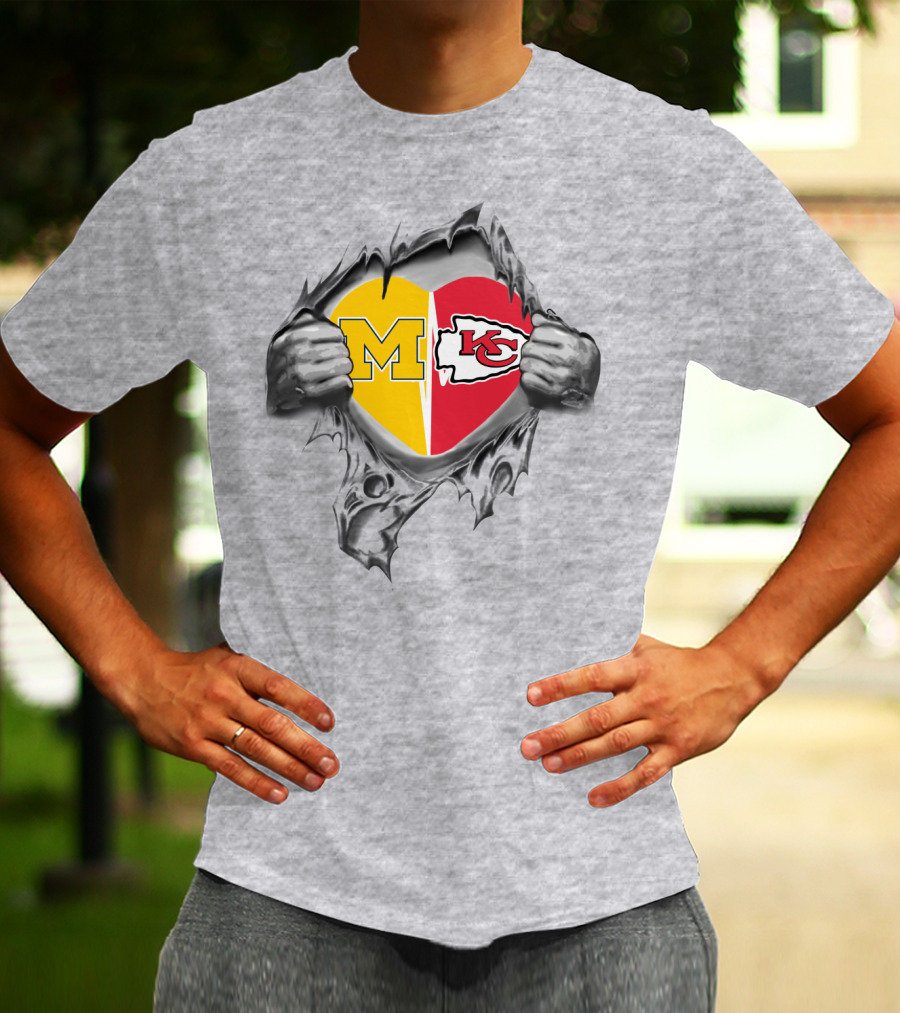 Chiefs Michigan M Heart Kansas City Football Fan Football Team Logos T-Shirt