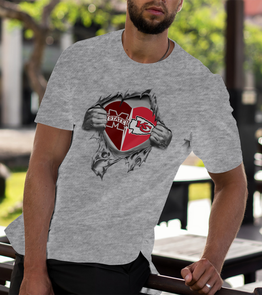 Mississippi State Kansas City Chiefs Heart Torn T-Shirt