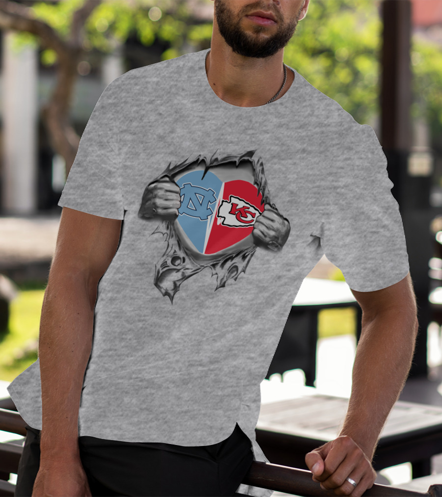 Chiefs Tar Heels Heart UNC Kansas City Logo Burst T-Shirt
