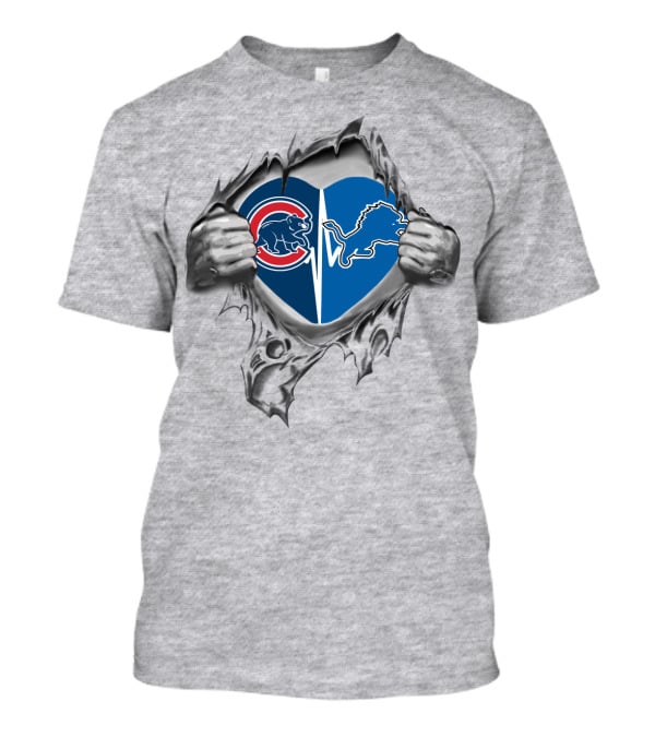 Cubs Lions Heart Chicago Detroit Sports Fans Passion T-Shirt