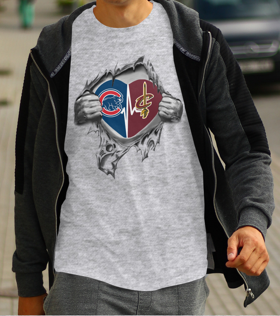 Cubs Cavaliers Heartbeat Logo Tear Reveal T-Shirt