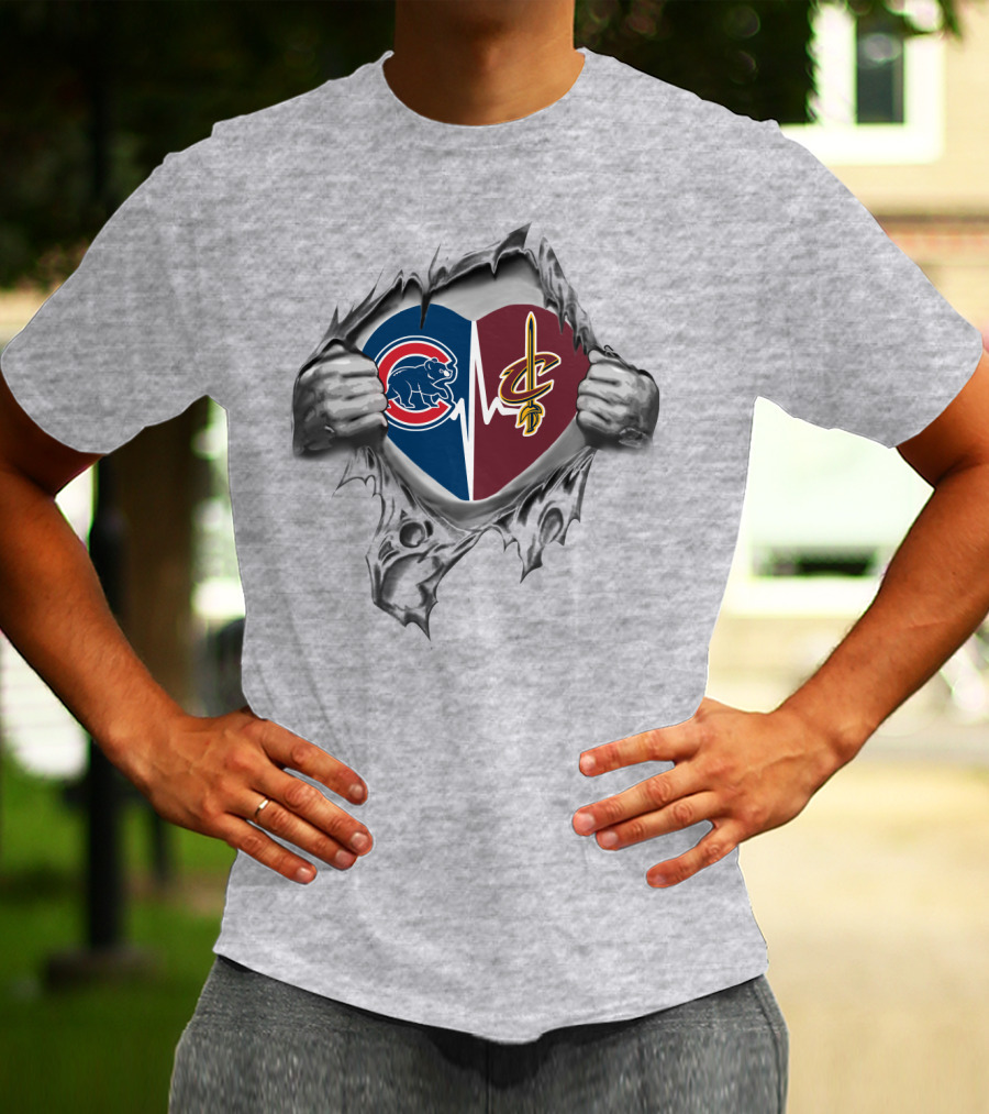 Cubs Cavaliers Heartbeat Logo Tear Reveal T-Shirt