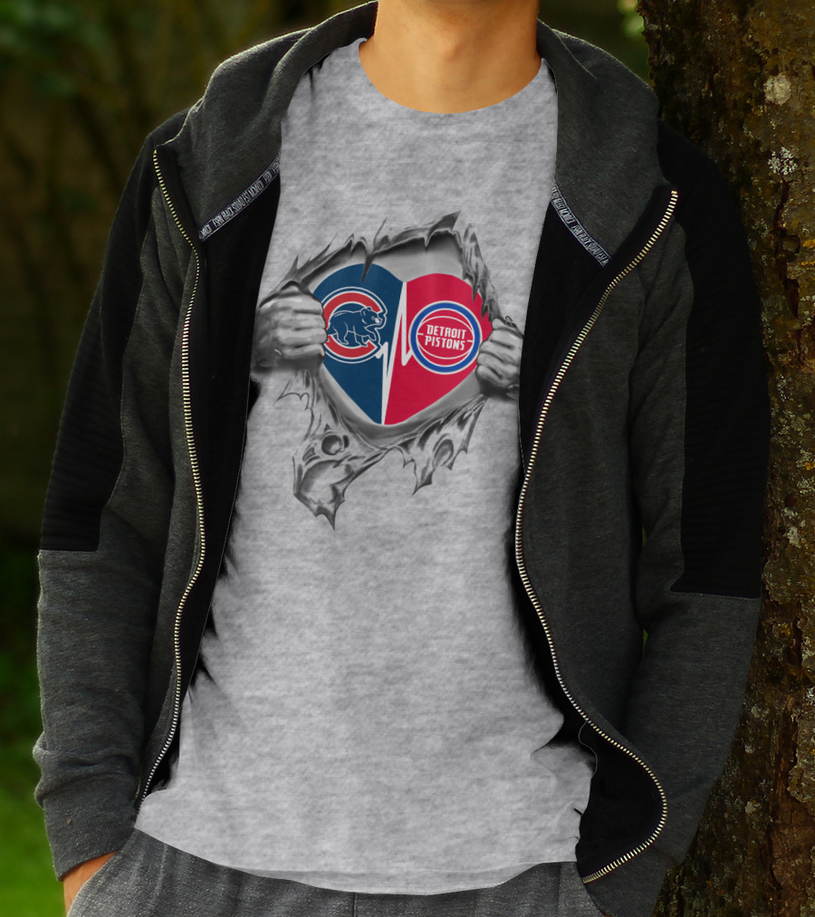 Cubs Detroit Pistons Heartbeat Passion T-Shirt