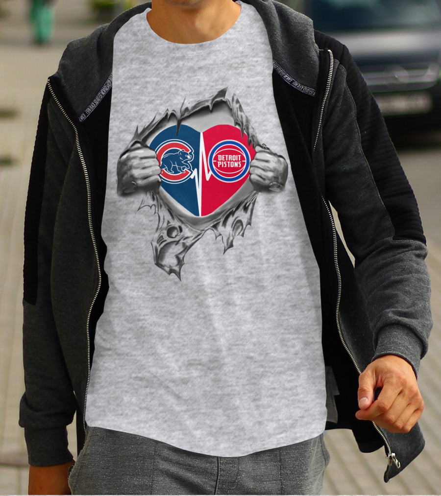 Cubs Detroit Pistons Heartbeat Passion T-Shirt