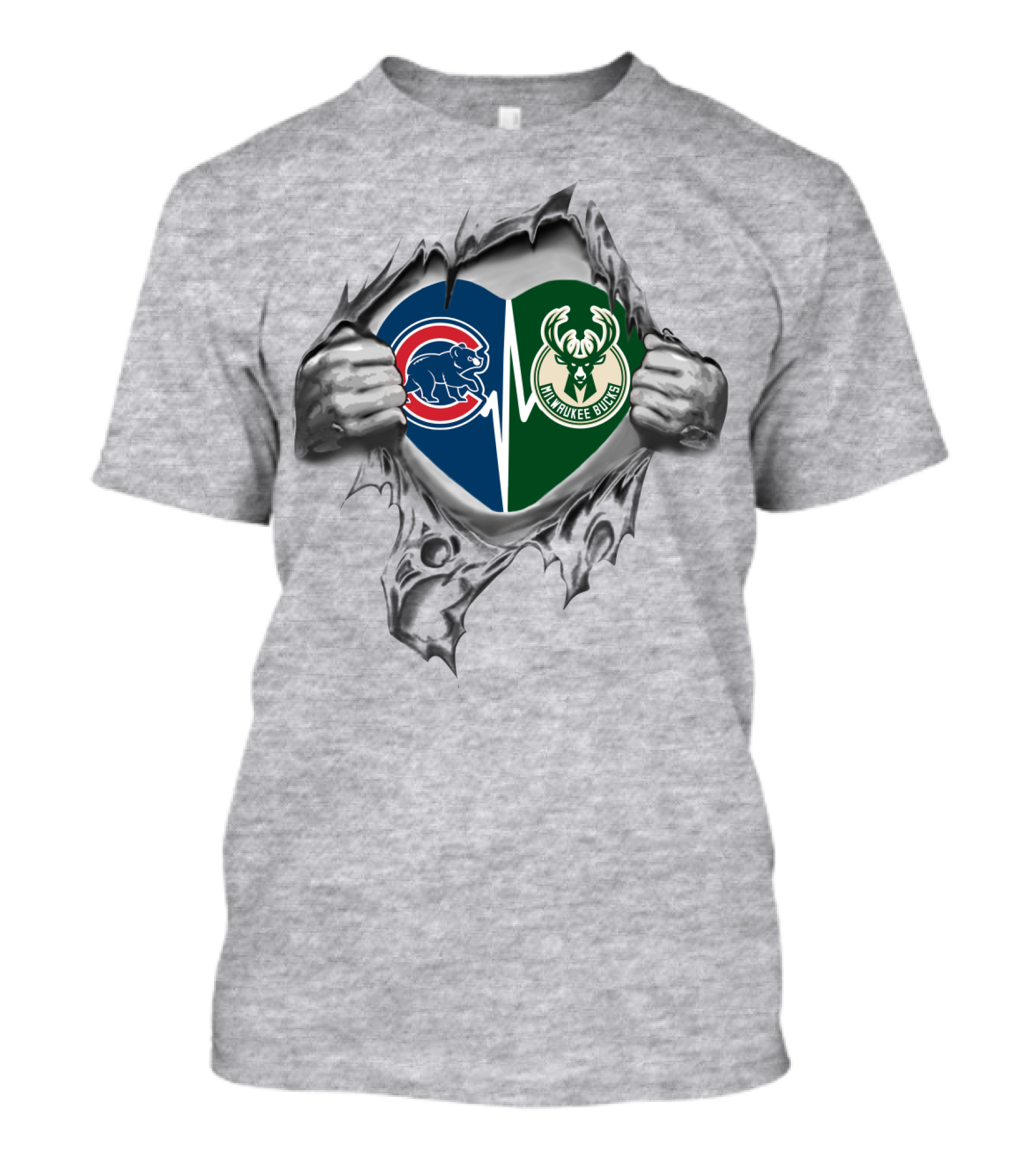Cubs Milwaukee Bucks Torn Heart Logos T-Shirt