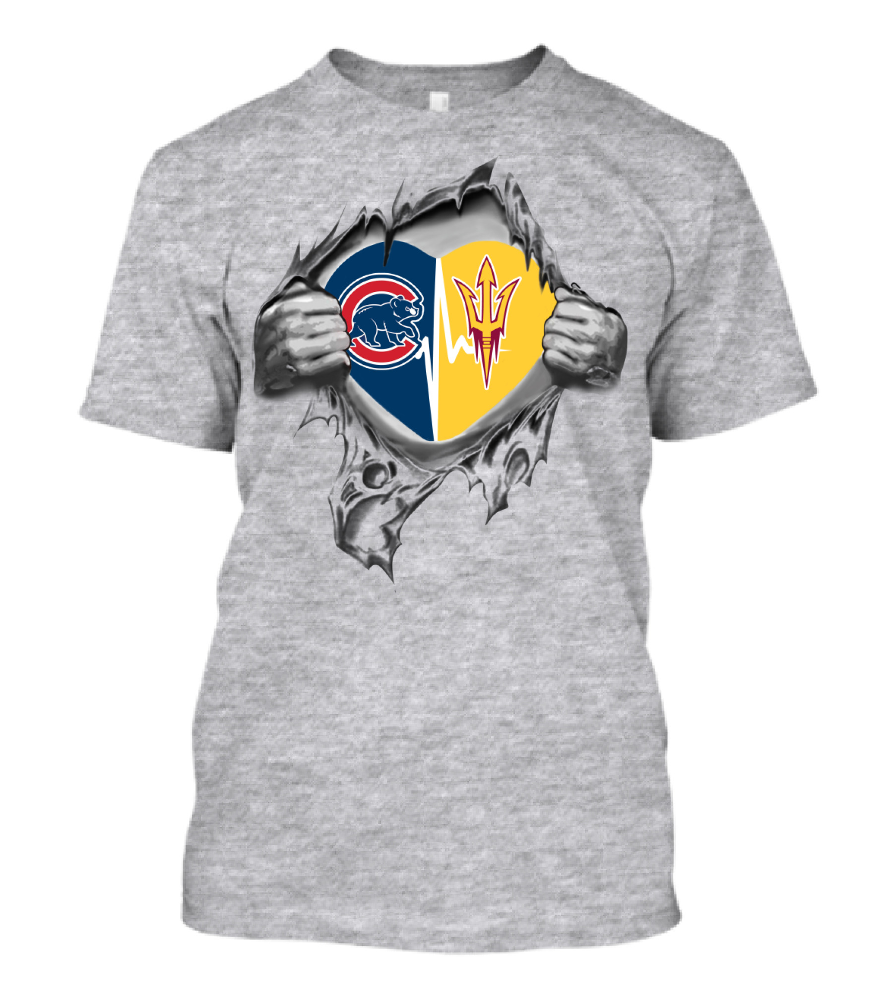 Cubs And Arizona State Heart Rip Split T-Shirt