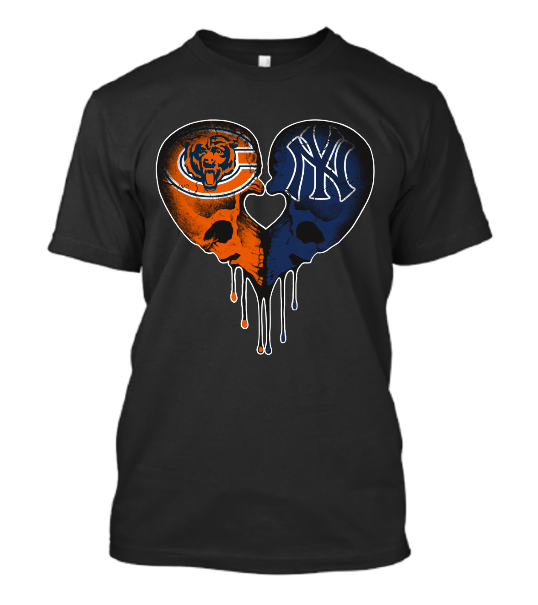 Bears Yankees Skull Heart T-Shirt