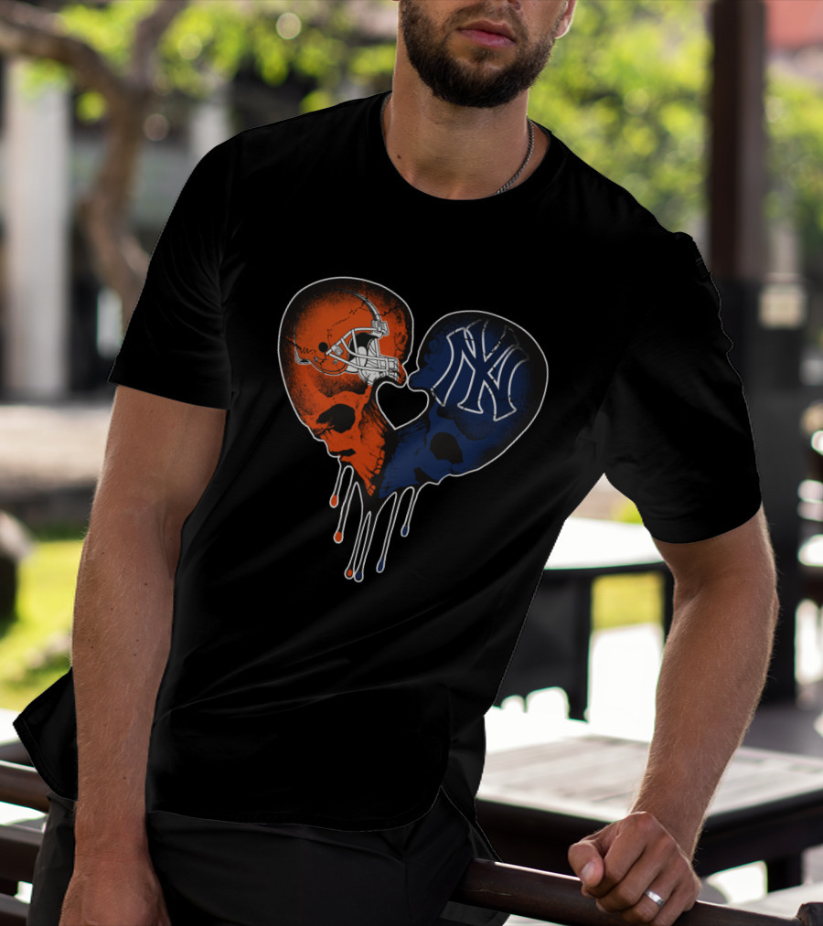Browns Yankees Skull Heart Iconic Love T-Shirt