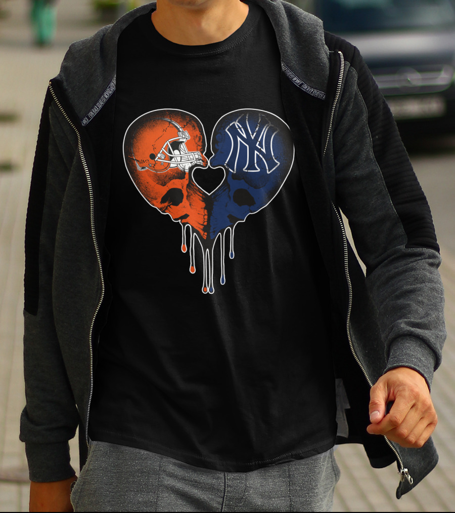 Browns Yankees Skull Heart Iconic Love T-Shirt