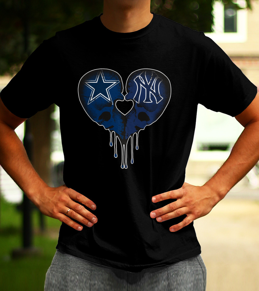 Cowboys Yankees Skull Heart Symbolism T-Shirt