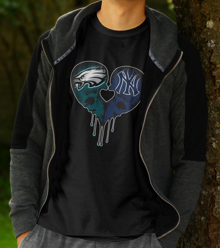 Eagles Yankees Skull Love Heart Drip T-Shirt