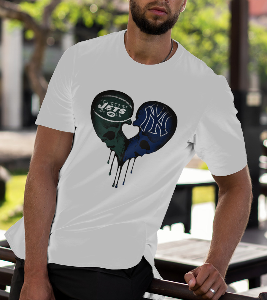 Jets Yankees Skull Heart Logo Fusion T-Shirt