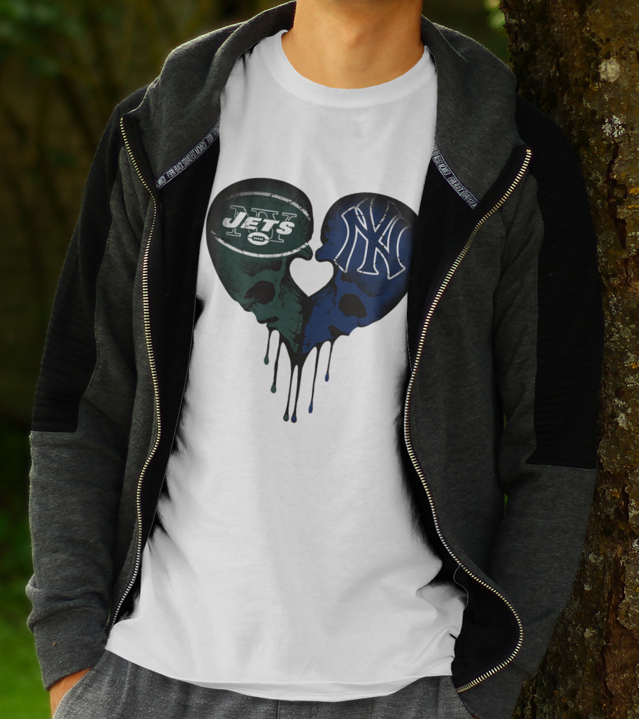 Jets Yankees Skull Heart Logo Fusion T-Shirt
