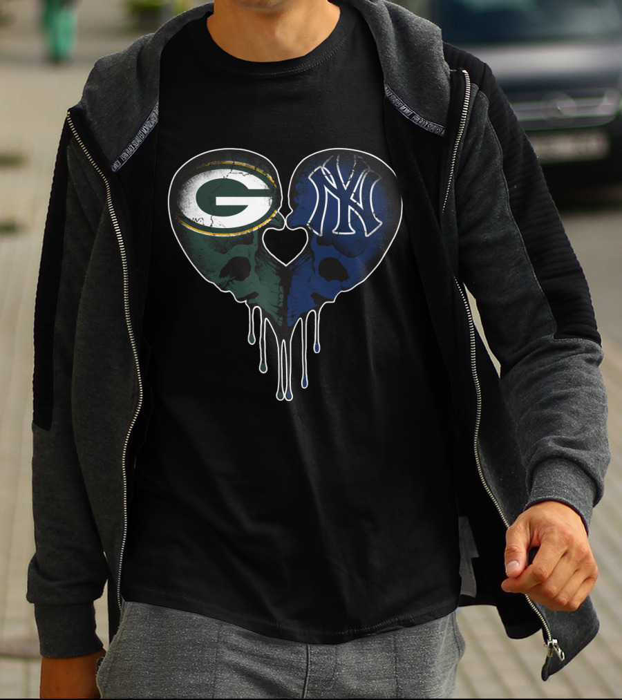 Packers Yankees Skull Heart Fusion T-Shirt