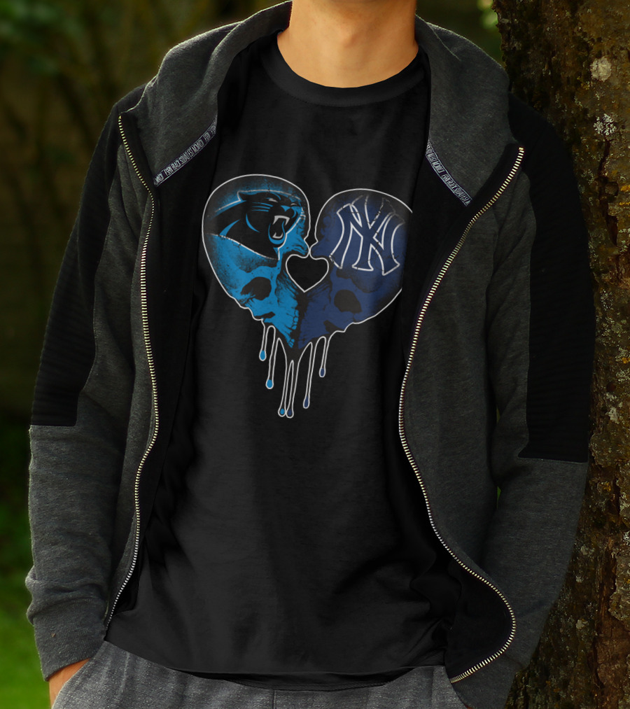 Panthers Yankees Skull Heart Love T-Shirt