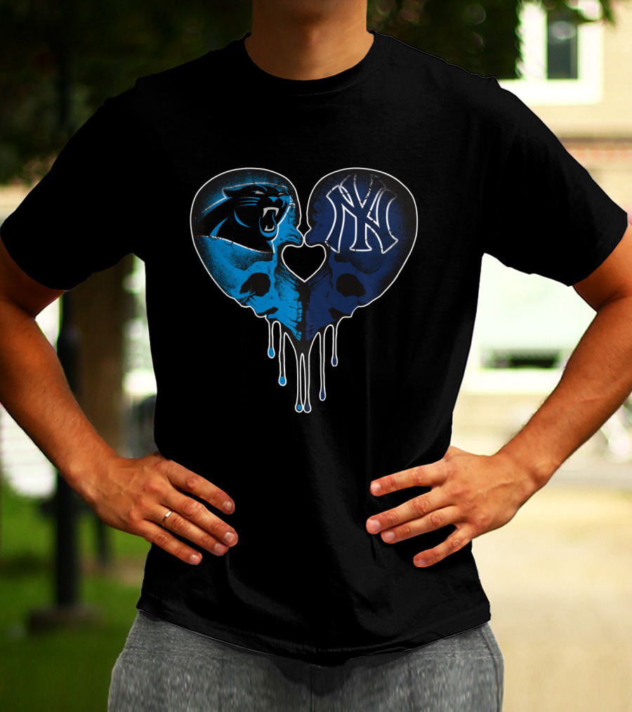 Panthers Yankees Skull Heart Love T-Shirt