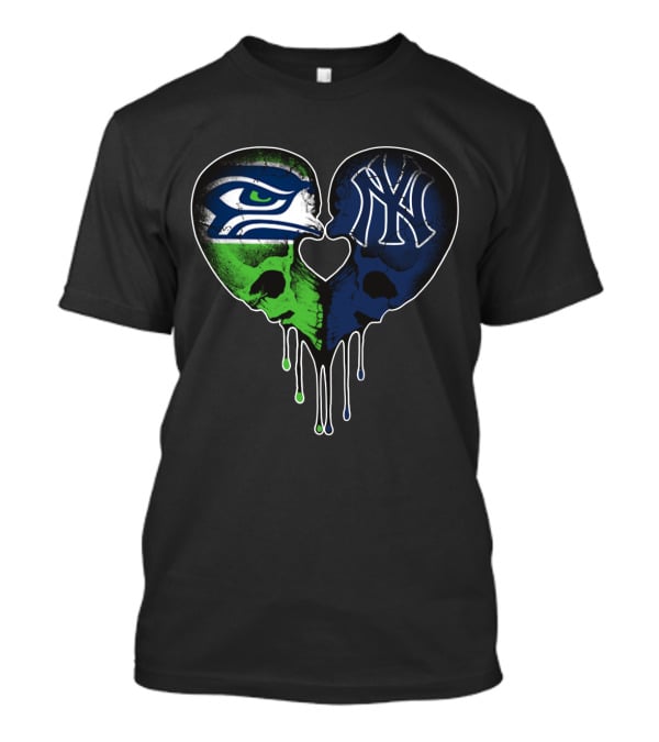 Seahawks Yankees Heart Skull Love T-Shirt