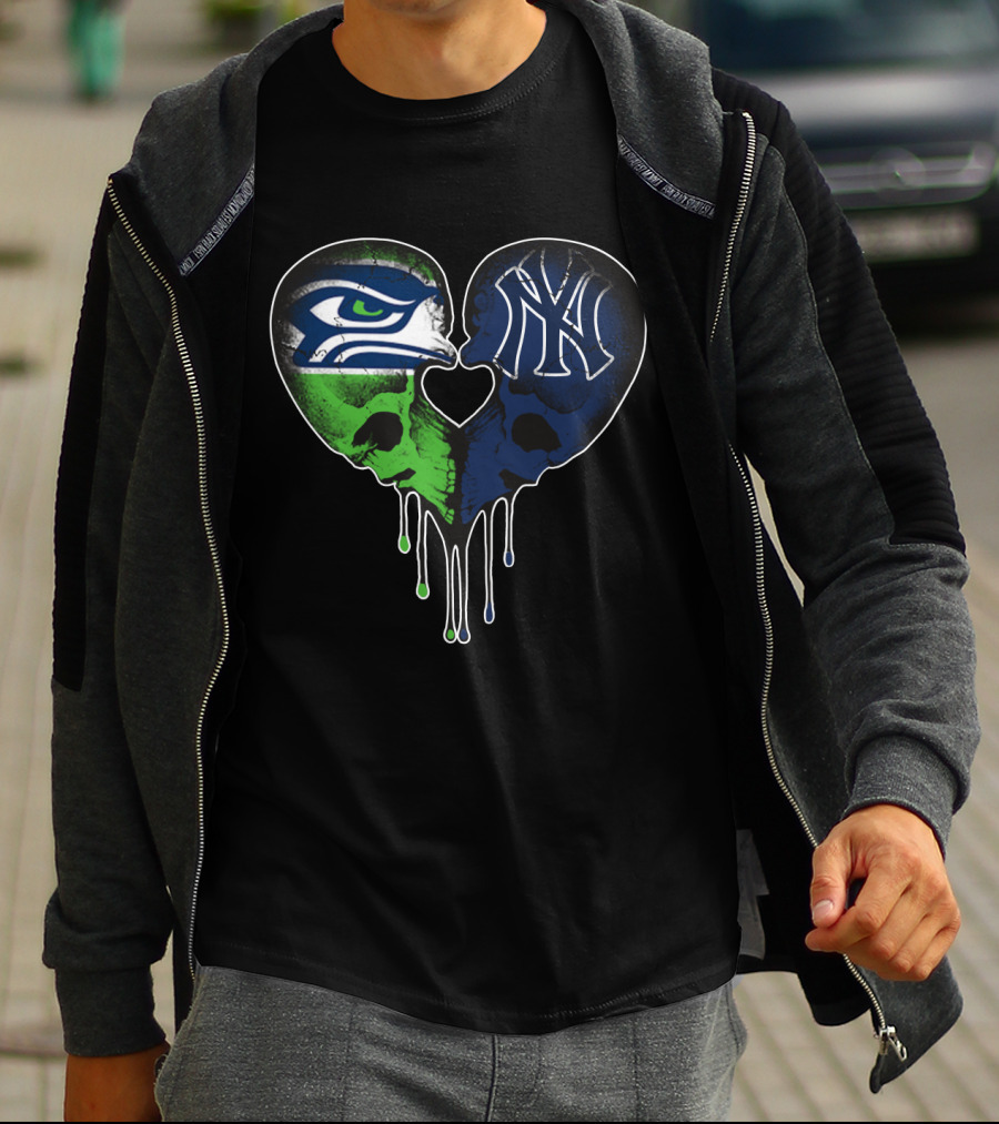 Seahawks Yankees Heart Skull Love T-Shirt