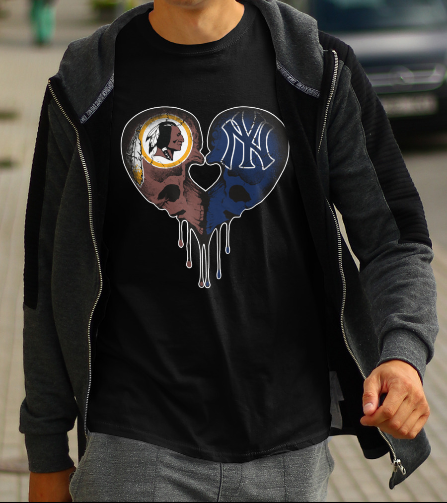 Redskins Yankees Skull Heart Dripping Elements T-Shirt