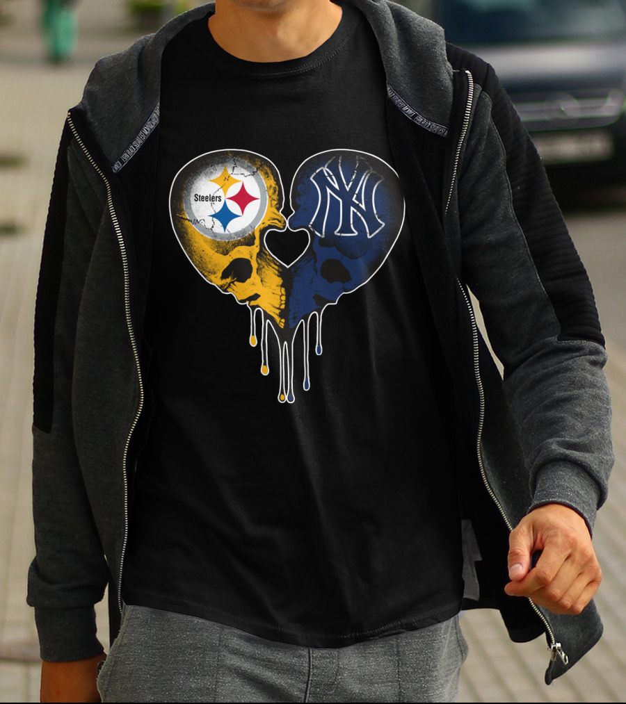Steelers Yankees Skull Heart Fusion Love T-Shirt
