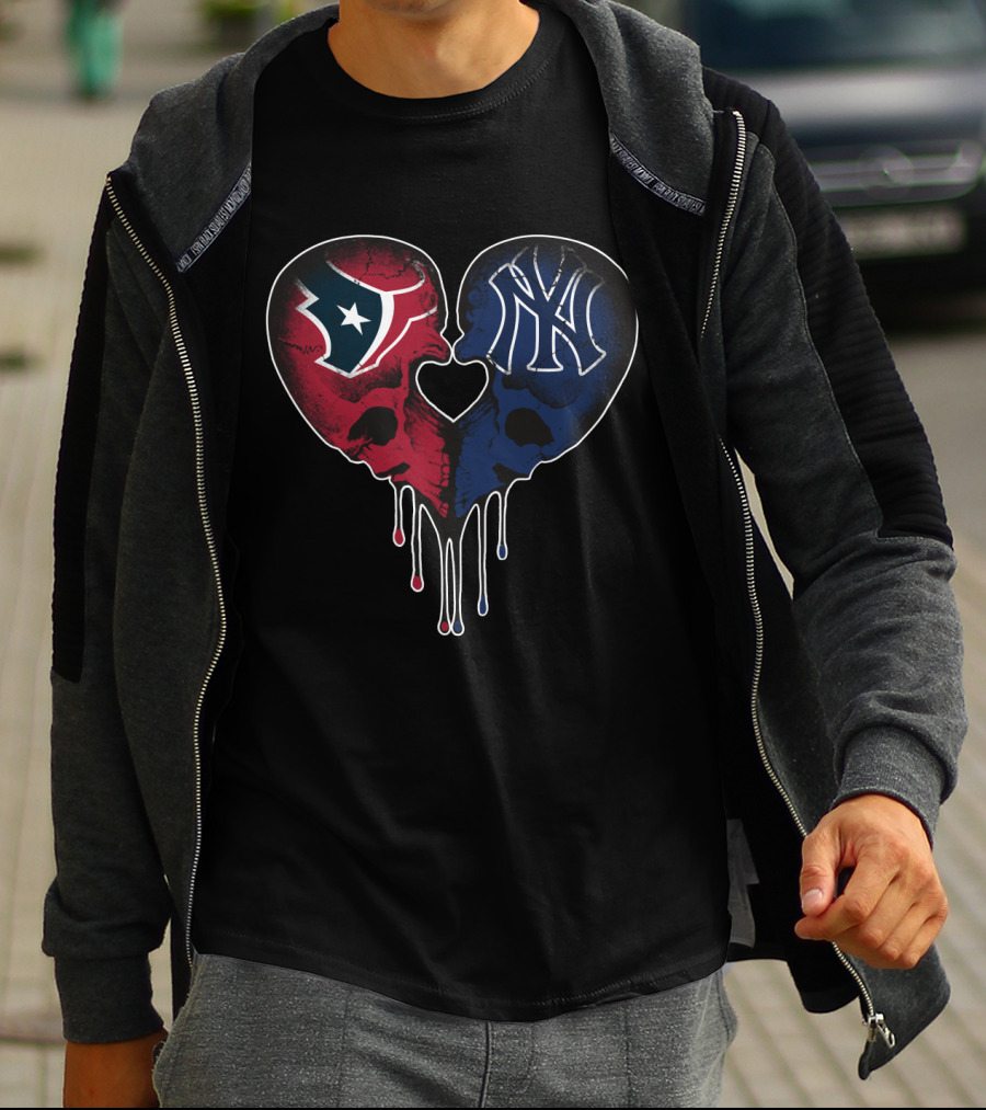 Texans Yankees Skull Heart T-Shirt