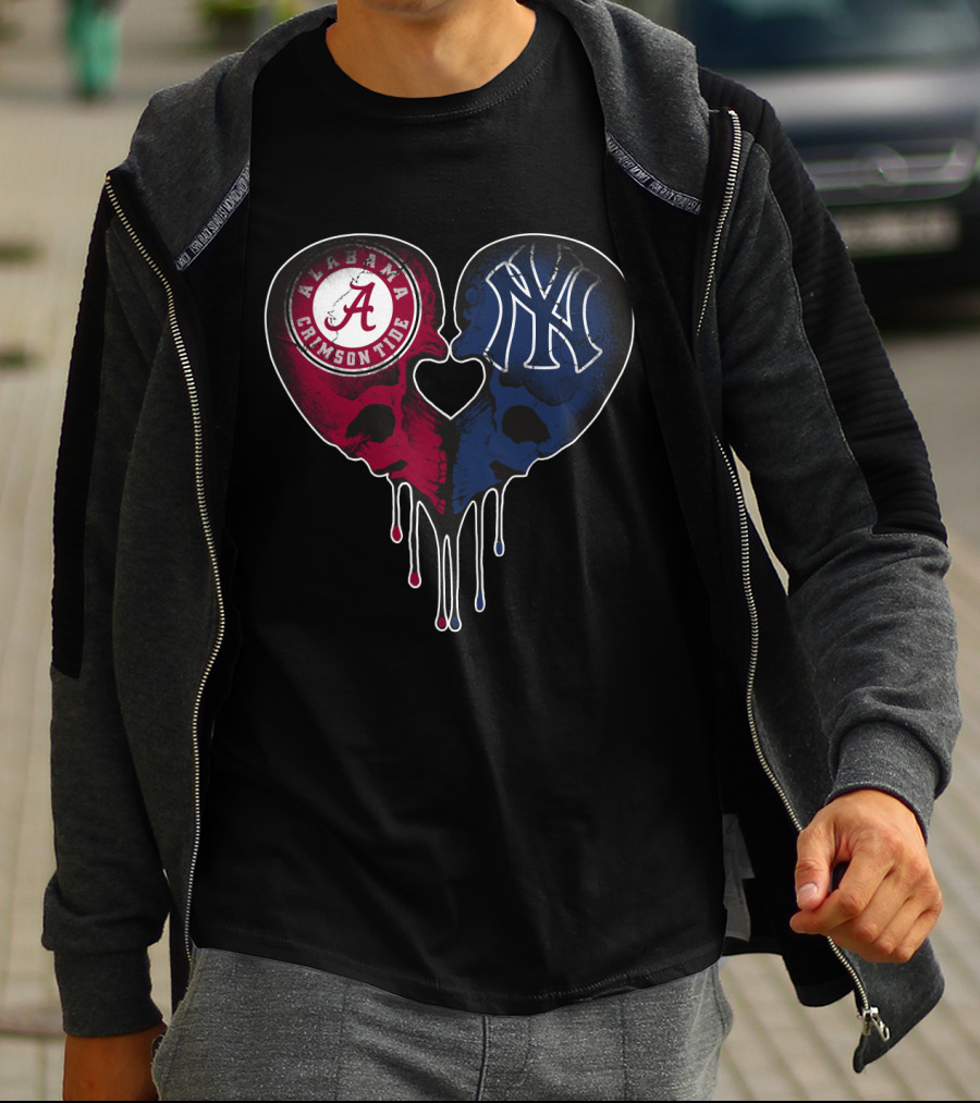 Alabama Crimson Tide Yankees Skull Heart T-Shirt