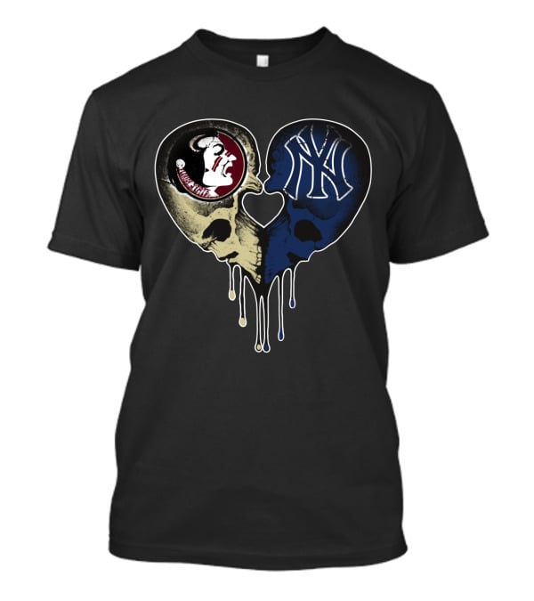 Seminoles Yankees Heart-Shaped Skull Drip T-Shirt
