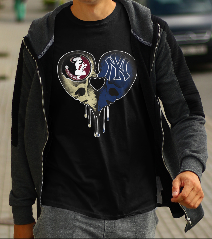 Seminoles Yankees Heart-Shaped Skull Drip T-Shirt