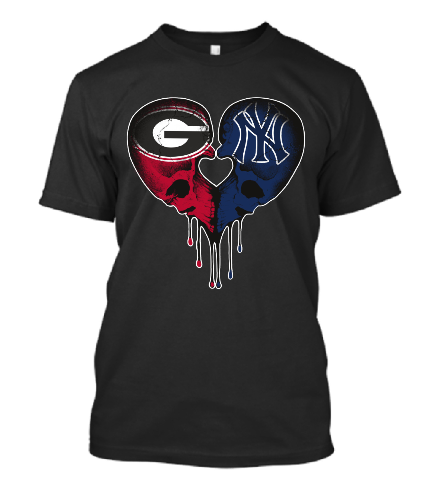 Georgia Bulldogs Yankees Dripping Skull Heart T-Shirt