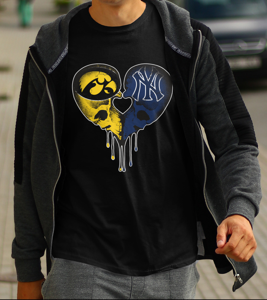 Hawkeyes Yankees Skull Heart Fusion T-Shirt