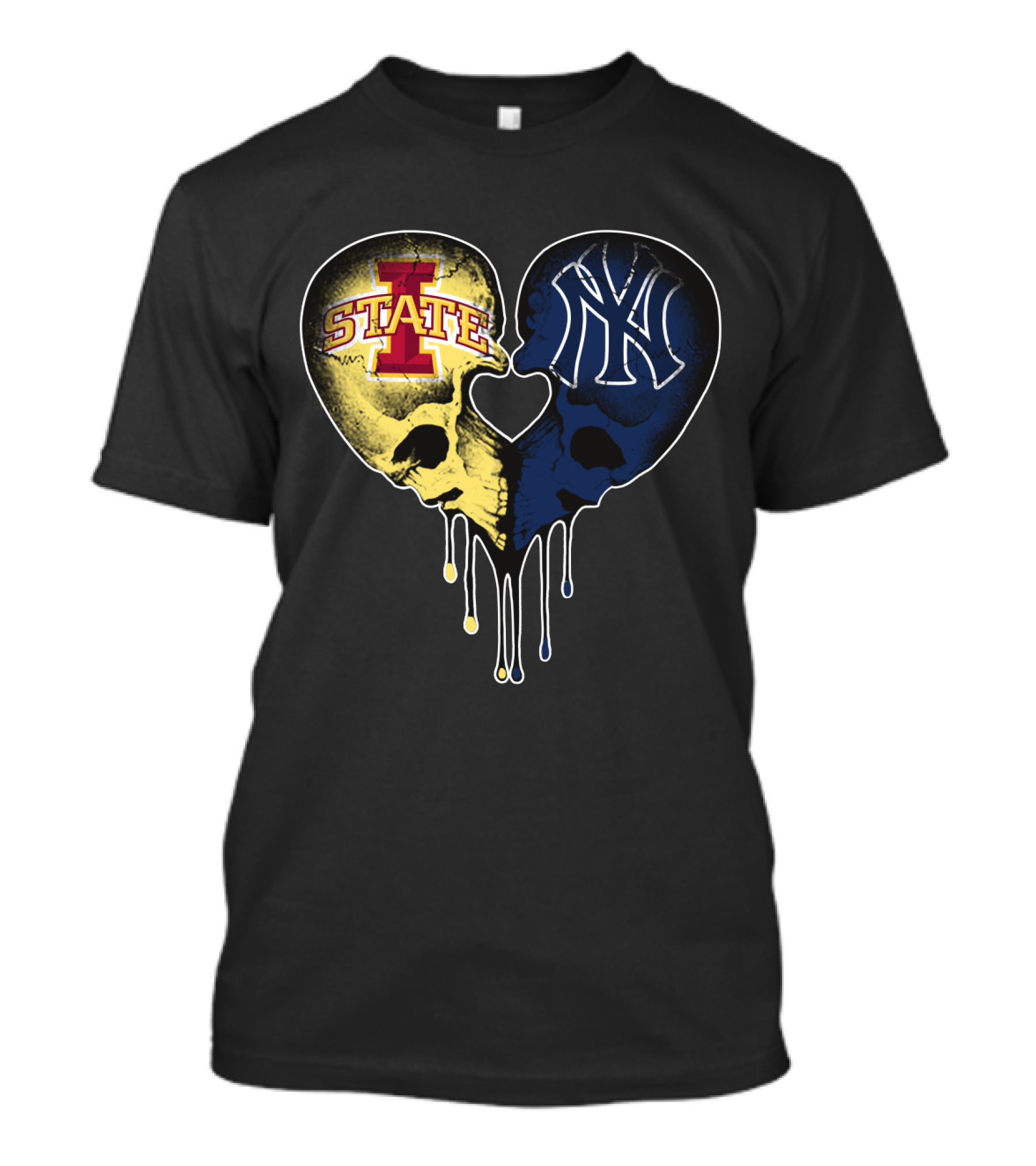 Yankees Iowa State Split Skull Heart Love T-Shirt