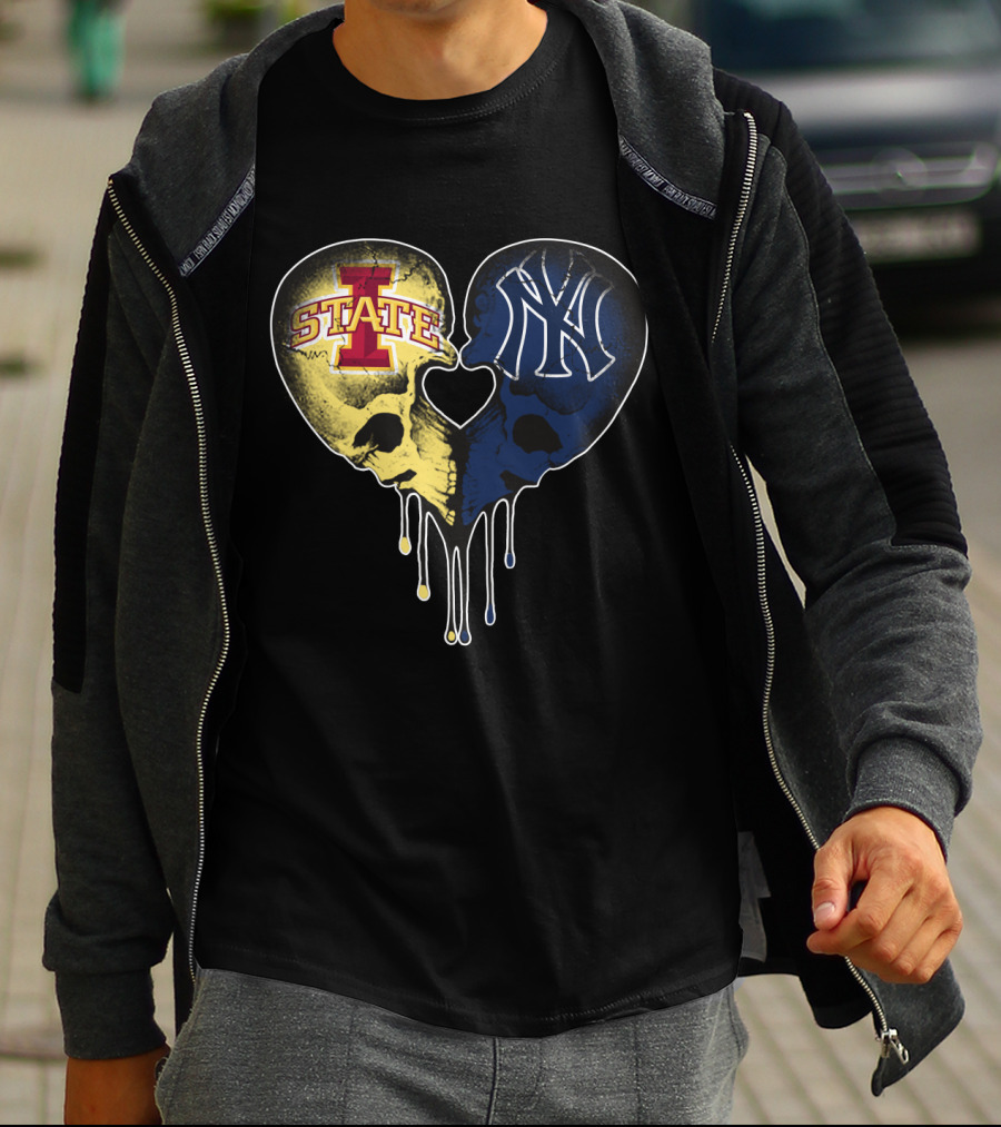 Yankees Iowa State Split Skull Heart Love T-Shirt