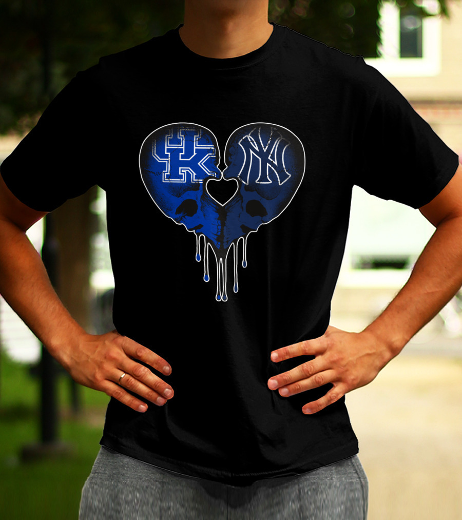 Kentucky Wildcats Yankees Skull Heart Fusion T-Shirt