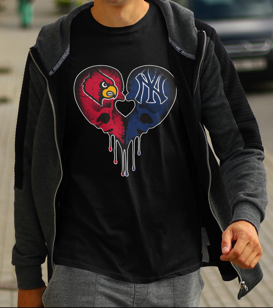 Yankees Louisville Cardinals Skull Heart Fusion T-Shirt