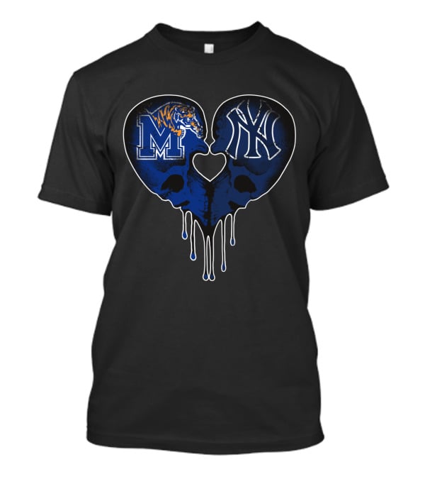 Yankees Memphis Tigers Skull Heart Drip T-Shirt
