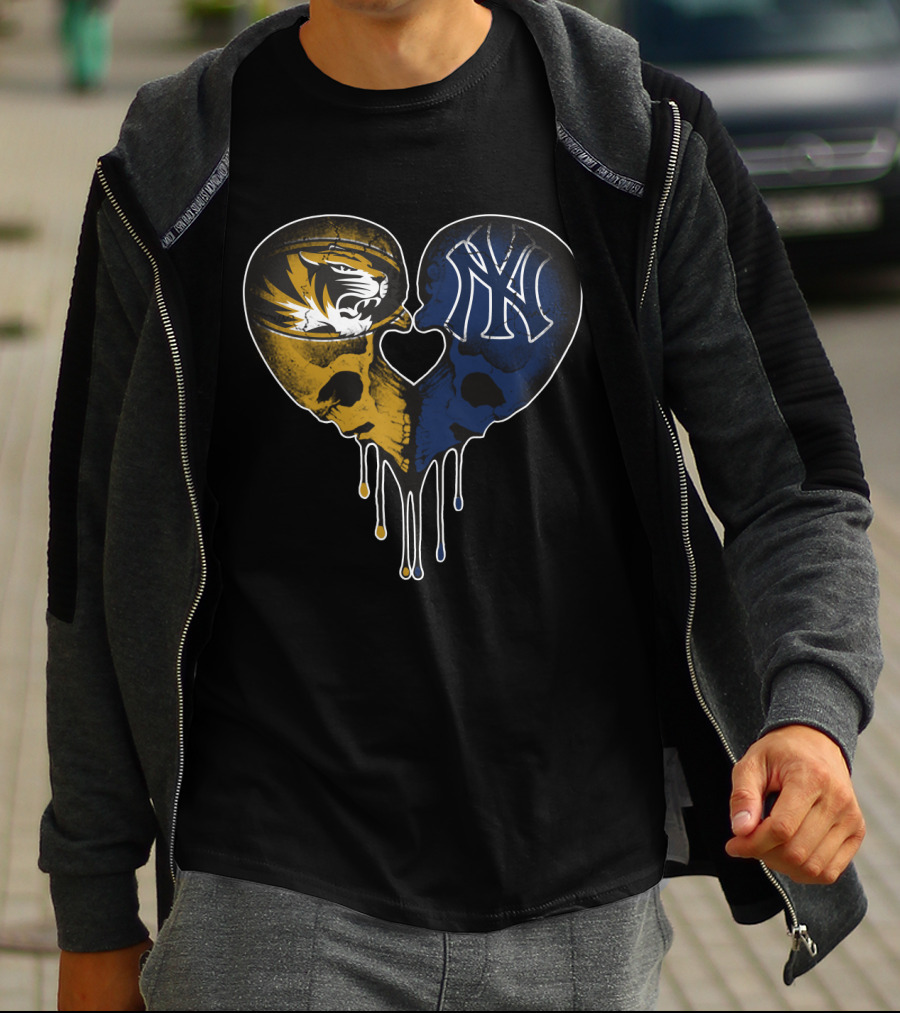Yankees Missouri Tigers Skull Heart Fan T-Shirt