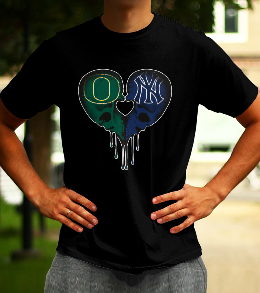 Oregon Ducks Yankees Skull Heart Fusion T-Shirt