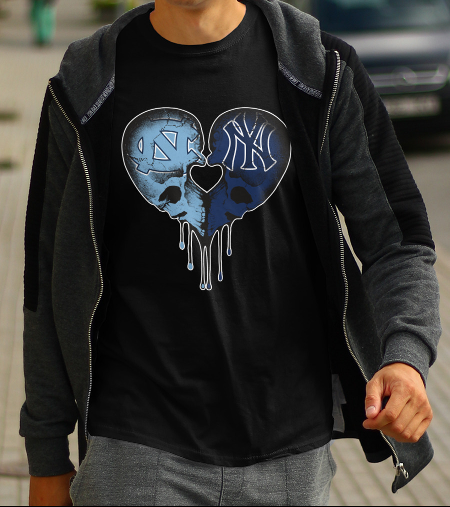 Yankees Tar Heels Skull Heart Drip T-Shirt