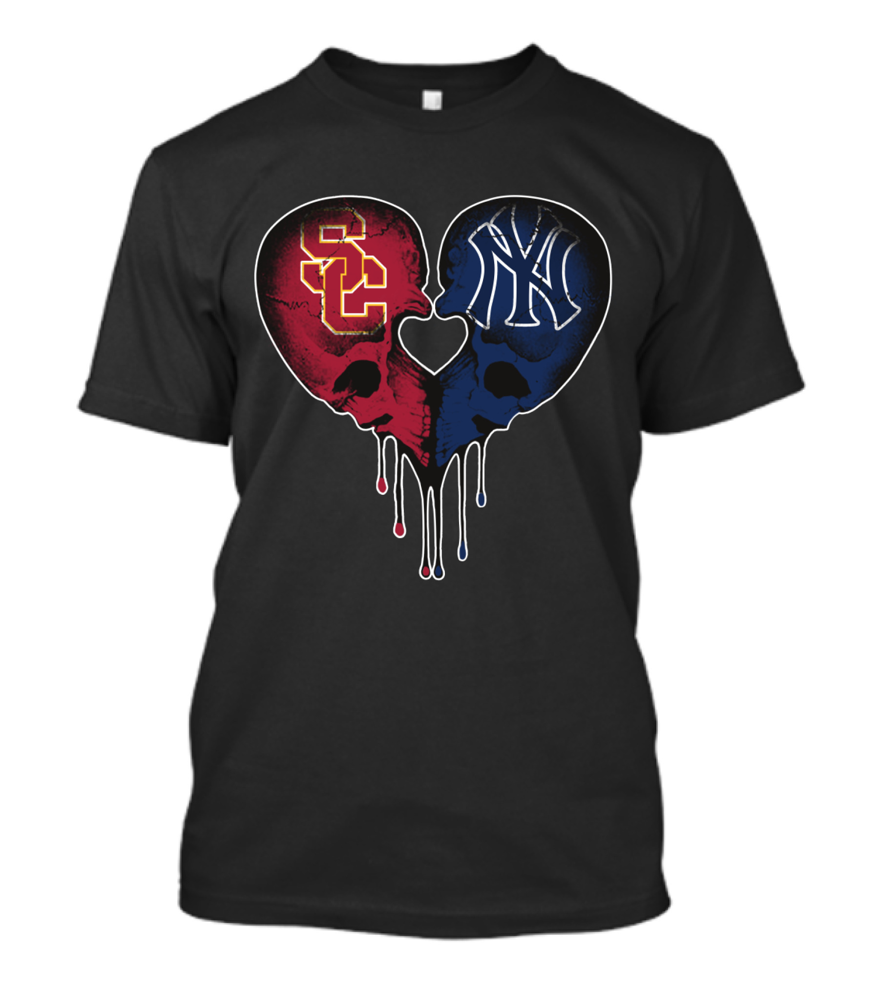 USC Trojans Yankees Skull Heart Drip T-Shirt