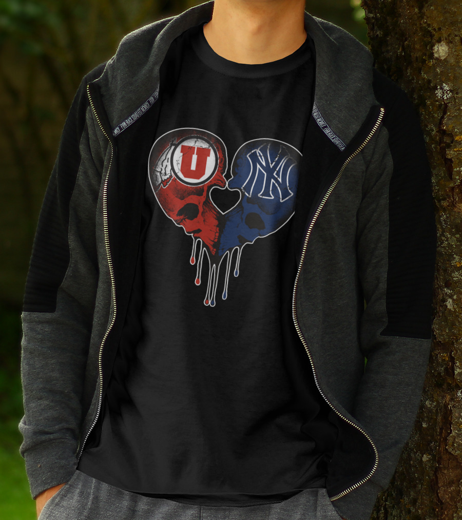 Utah Utes New York Yankees Skull Heart Love T-Shirt