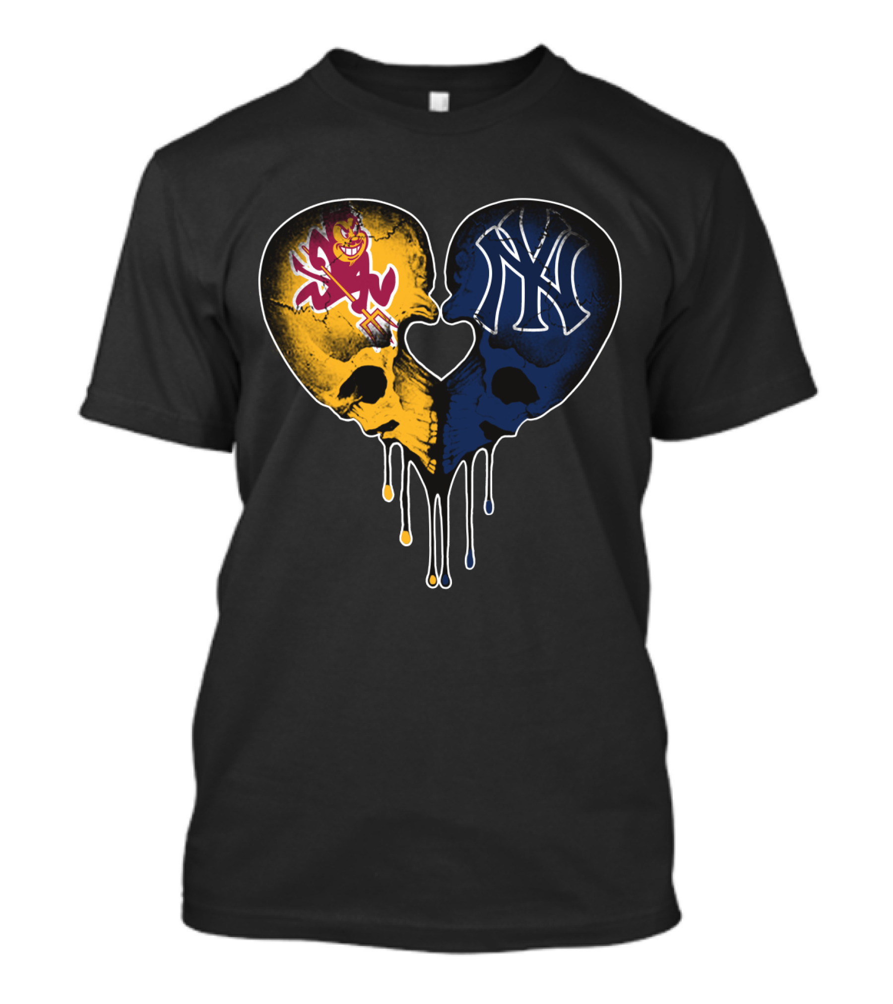 ASU Sun Devils Yankees Dripping Skull Heart T-Shirt