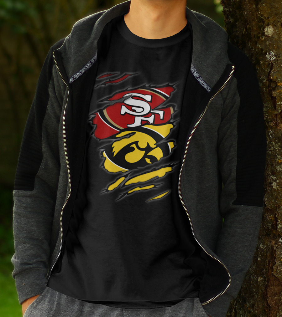 Sf 49ers Iowa Hawkeyes Torn Logo Collaboration T-Shirt