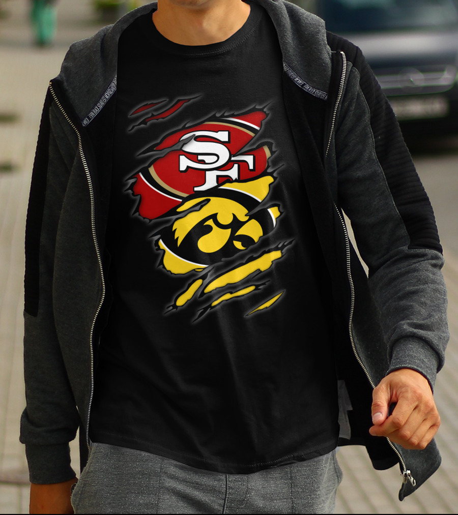 Sf 49ers Iowa Hawkeyes Torn Logo Collaboration T-Shirt