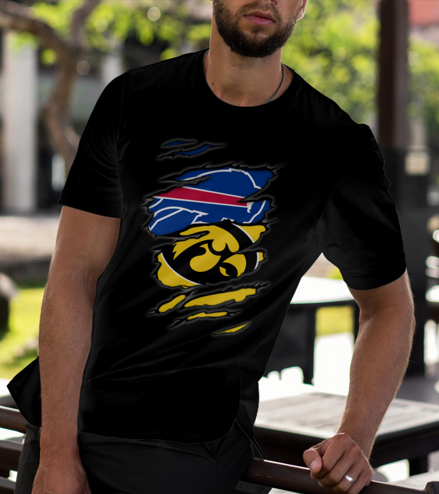 Buffalo Bills And Iowa Hawkeyes Ripped T-Shirt