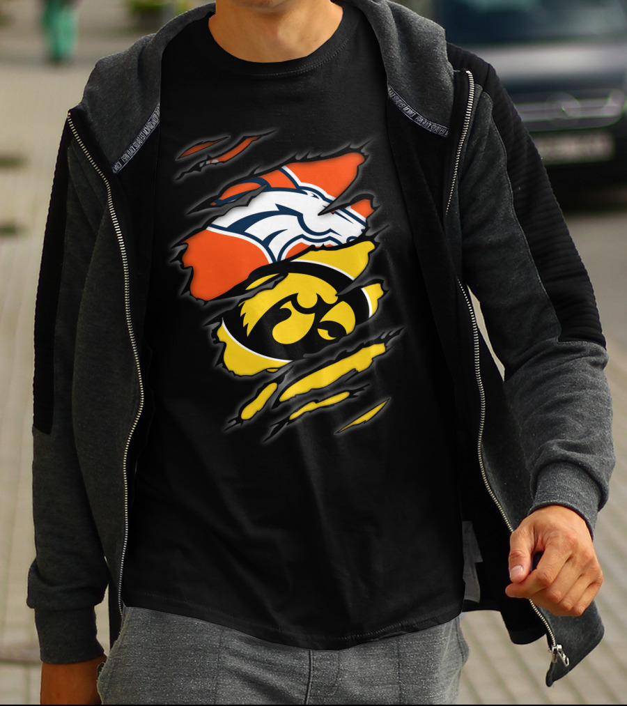 Denver Broncos Iowa Hawkeyes Sports Fan Dual Team T-Shirt